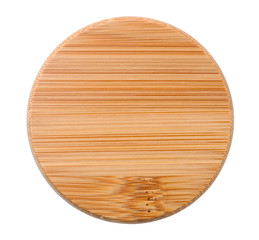Bamboo lid of jar isolated on white background. Top view.