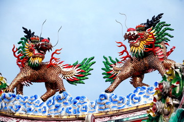 Chinese dragon. image of dragon on a roof top of dragon Chinese  temple. 