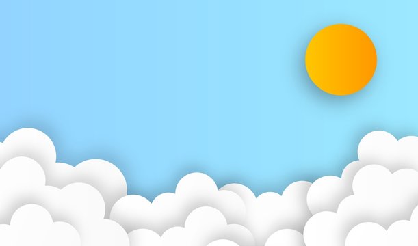 cloud with sun in the sky, vector ,illustration, paper art style