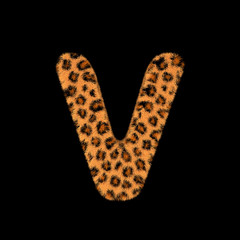 3D Rendering Creative Illustration Leopard Print Furry Letter V