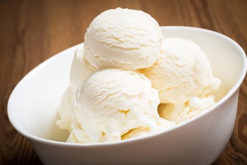 Vanilla Ice Cream Scoops in a Bowl