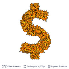 Dollar currency sign of autumn leaves.