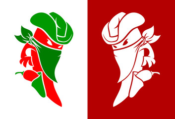 Fiery chili pepper macho character