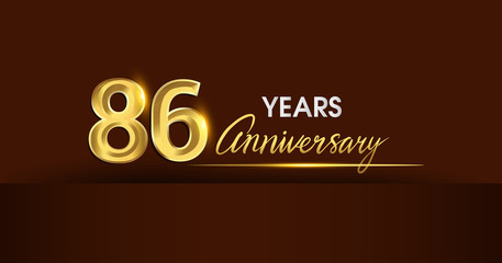 86 years anniversary celebration logotype. anniversary logo with golden color and gold confetti isolated on dark background, vector design for celebration, invitation card, and greeting card
