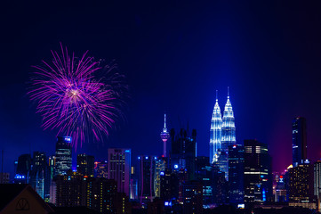 Fototapeta na wymiar Kuala Lumpur Cityscape with Fireworks