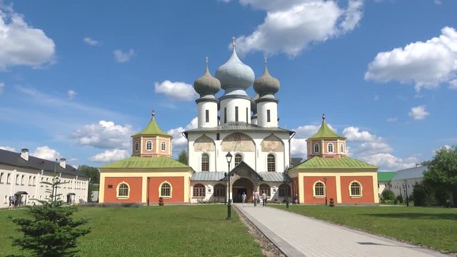 At the Cathedral of the Most Holy virgin. Tikhvin monastery, Russia