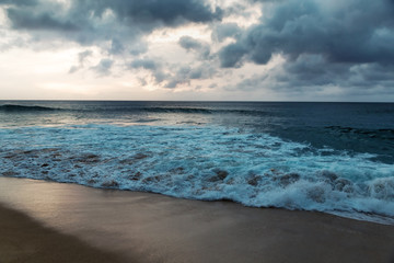 Beautiful shoreline at tropical sandy beach in Oahu island, Hawaii