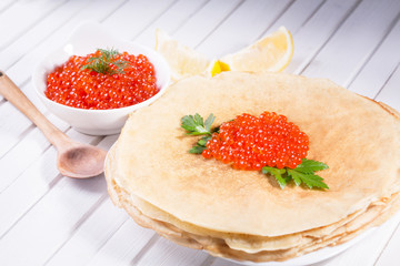 pancakes with caviar