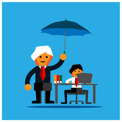 Boss and office workers. The Vector Illustration is showing the concept of protect workers.