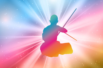 Kung Fu Master Silhouettes, Colorful, Rainbow 