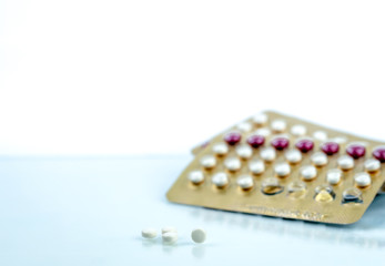 Oral contraceptive pills. Birth control pills. Hormones for contraception. Family planning, hormonal acne, gynecologist concept. Ovulate on birth control pills. Pharmaceutical industry. Tablets pill.