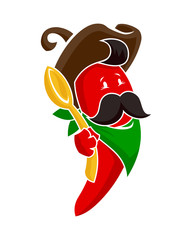 red pepper character with spoon