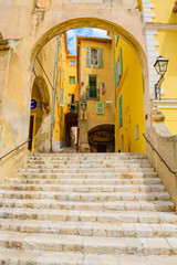 On the streets of the beautiful Mediterranean city of Menton. French Riviera. Cote d'Azur.