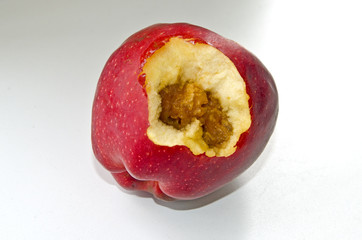 Red, juicy apple, rotten inside
