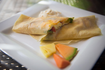 Sliced Stuffed Breakfast Crepe