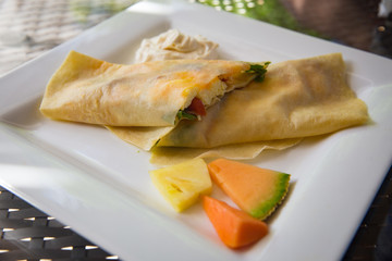Sliced Stuffed Breakfast Crepe