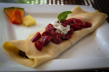 Strawberry Crepe with Chocolate Filling