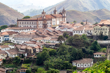 Fototapeta na wymiar Panoramic view of the old colonial city of Ouro Preto among the mountains in Minas Gerais, Brazil