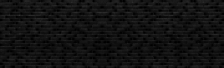 Panorama of Black modern stone wall pattern and background