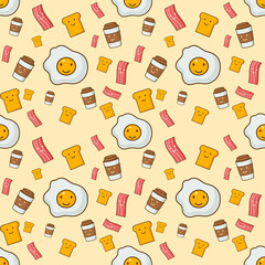 Breakfast Seamless background Vector illustration.
