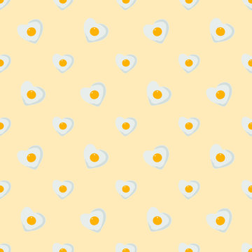 Fried eggs in shape heart seamless pattern vector illustration