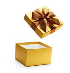 Gold open gift box isolated