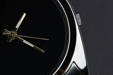 close up luxury watch on black background