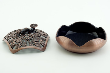 Metal Cup ashtray on white background