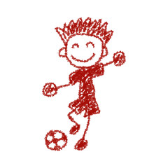Hand draw boy playing soccer isolated illustration on white background