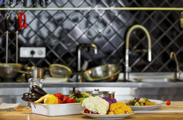 Working area,  restaurant kitchen,  cutting table, copy space, f © hannamartysheva