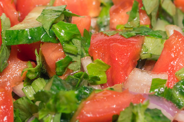 Close up shot of vegetable salad in bowl, healthy fresh diet vegetarian food