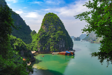 Pier at the Hang Sung Sot cave in Halong Bay. Vietnam