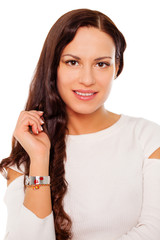 Happy beautiful brunette woman