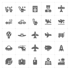 Icon set - airplane and airport filled icon style vector illustration on white background