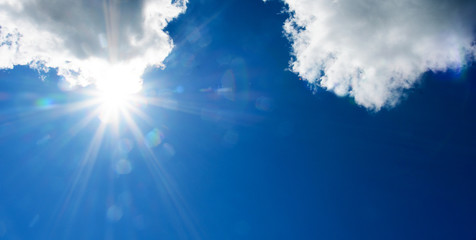 Naklejka na ściany i meble Blue summer sky with sun and clouds :)