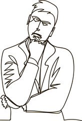 Thinking man. Continuous line drawing