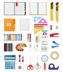 Stationery set icons.