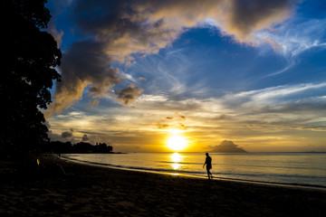 seychelles beau vallon beach at sunset