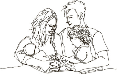 Happy family of four. Continuous line drawing