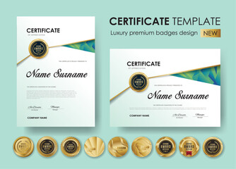 certificate template with luxury pattern,diploma,Vector illustration and vector Luxury premium badges design,Set of retro vintage badges and labels. - obrazy, fototapety, plakaty