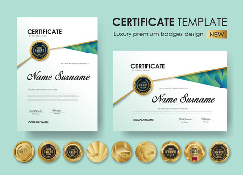 certificate template with luxury pattern,diploma,Vector illustration and vector Luxury premium badges design,Set of retro vintage badges and labels.