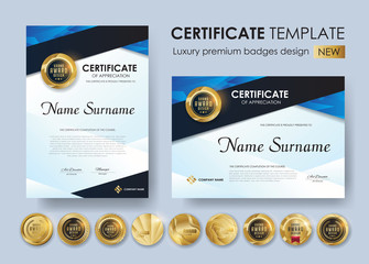 certificate template with luxury pattern,diploma,Vector illustration and vector Luxury premium badges design,Set of retro vintage badges and labels.