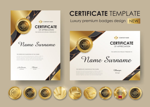 certificate template with luxury pattern,diploma,Vector illustration and vector Luxury premium badges design,Set of retro vintage badges and labels.