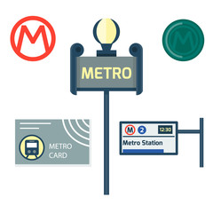 Metro station transportation modern railroad trip transit tunnel vehicle service vector illustration.