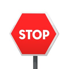 STOP Traffic Sign on Isolated White Background - 3D Illustration