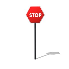 STOP Traffic Sign on Isolated White Background - 3D Illustration