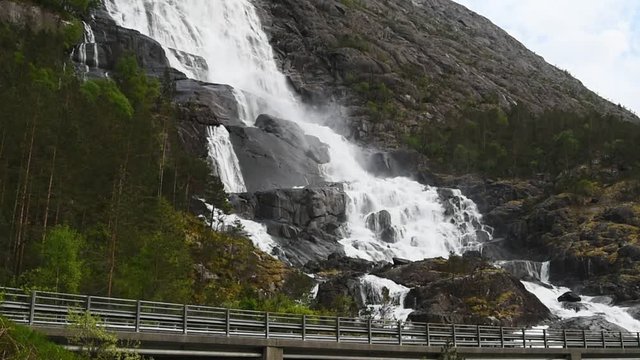 The Langfoss waterfall in Hordaland, Norway.