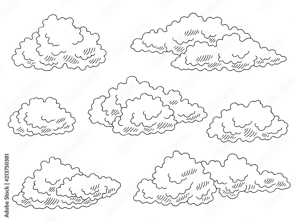 Wall mural Clouds set graphic black white isolated sketch illustration vector