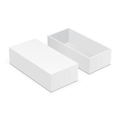 Blank rectangular box mock up with lid isolated on white background. Vector illustration