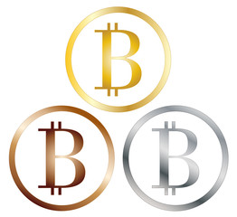 Bitcoin gold silver and bronze icon vector eps 10